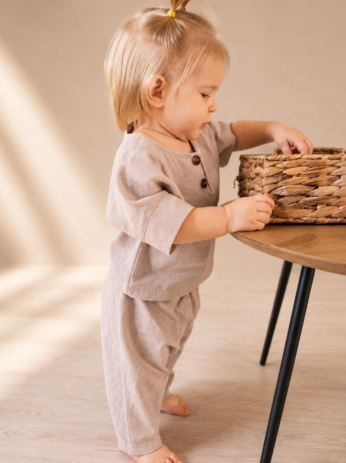 Blumli® Handgefertigtes Baby-Set aus gewaschener Bio-Baumwolle mit Oberteil & Haremshose